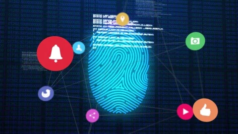 User-add icon growing fingerprint activating network for security icons Stock Footage 330602716