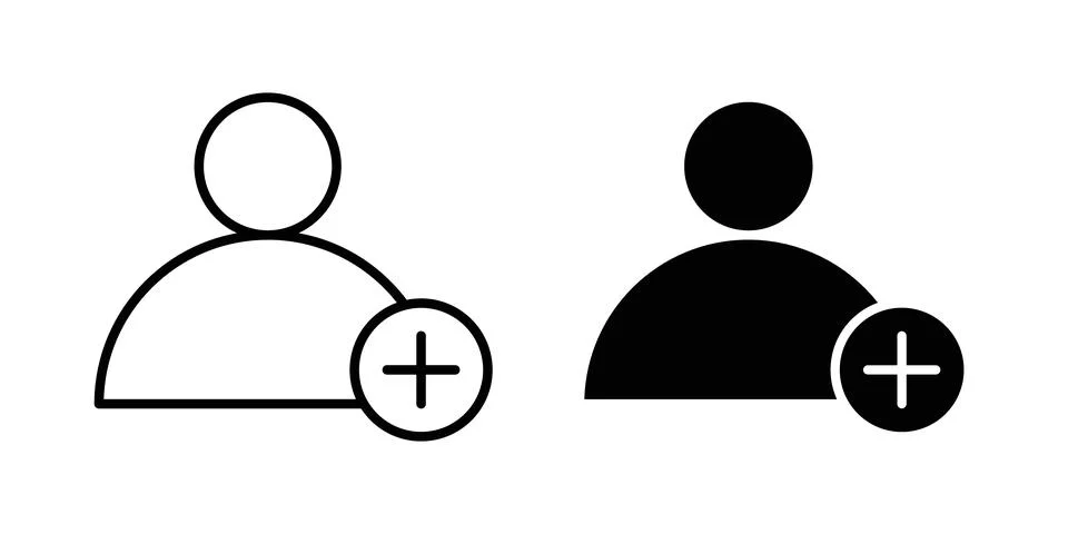 User add icon solid, line, and editable vector set. Stock Illustration
