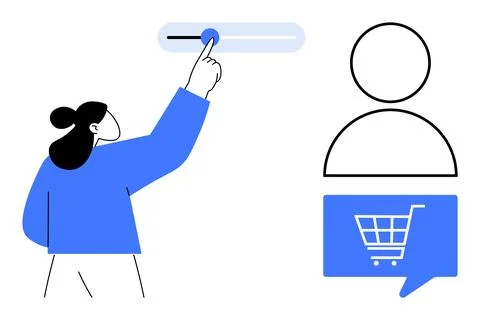 User Adjusting Control Slider Next to Profile Icon and Shopping Cart Graphic Stock Illustration