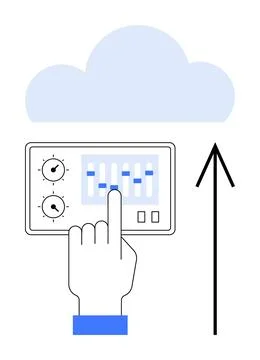 User Adjusting Controls on a Cloud Interface Panel with Upload Arrow Stock Illustration