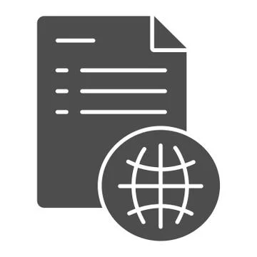 User agreement solid icon. Document with globe vector illustration isolated on Illustrazione stock