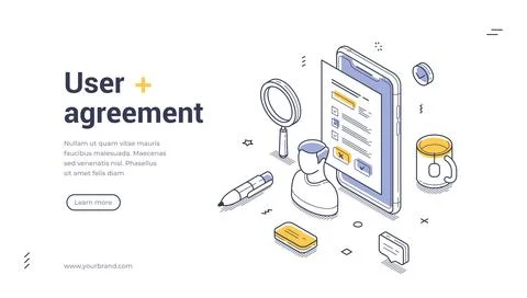 User agreement web banner template in an isometric style. It includes a table Stock Illustration