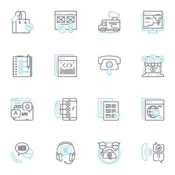 User aid linear icons set. Assistance, Guidance, Help, Support, Service Ilustración de archivo