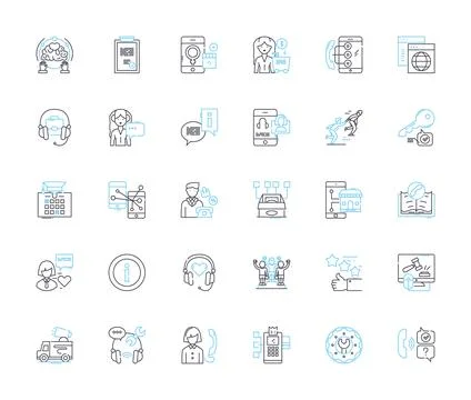 User aid linear icons set. Assistance, Guidance, Help, Support, Service Ilustración de archivo