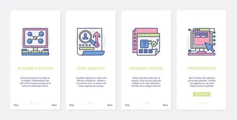 User analysis digital system, programming technology UX, UI mobile app page 库存插图