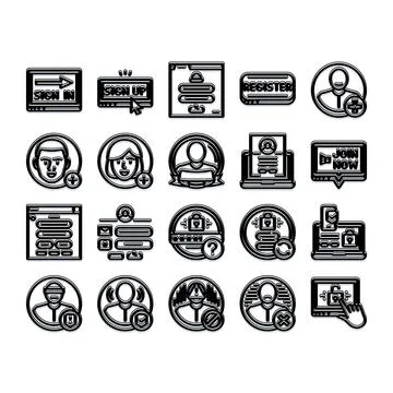 User authentication and web access icons set Illustrazione stock