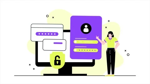User authentication with a computer screen locked padlock and user input form 스톡 동영상 292948998