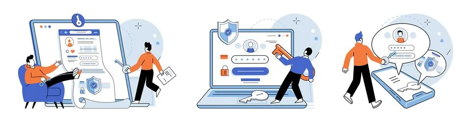 User authorization. Vector illustration. Security protocols ensure safety use 库存插图