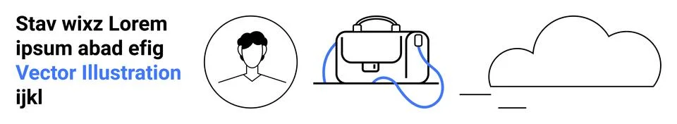 User avatar, briefcase, and cloud storage icon connected symbolizing digital  Stock Illustration