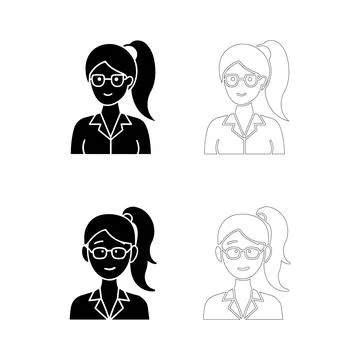 User avatar female with ponytail vector icons filled silhouette and outline s Stock Illustration