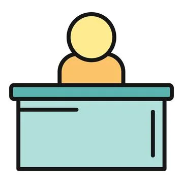User avatar icon sitting at desk in office Illustration