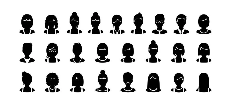 User avatar people silhouettes black profile icon set Stock Illustration