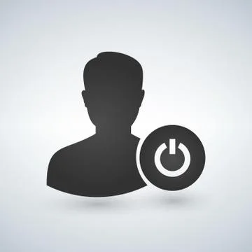 User avatar with power button icon. on off. Silhouette symbol. Vector Stock Illustration