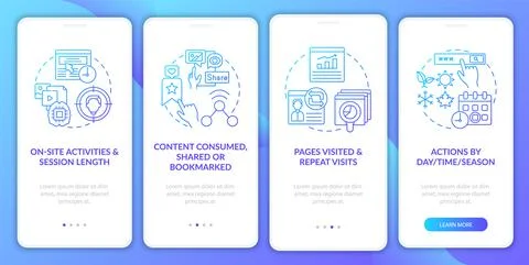 User behaviour analytics navy onboarding mobile app page screen with concepts Stock Illustration