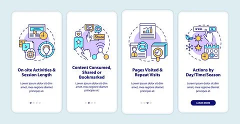 User behaviour analytics onboarding mobile app page screen with concepts Stock Illustration