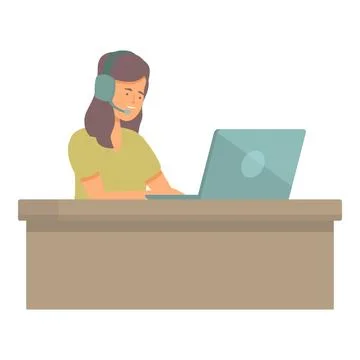 User cafe writing work icon cartoon vector. Cute girl Stock Illustration