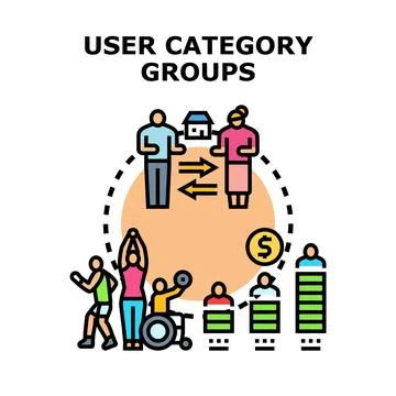 User category groups dividing customers by demographics Stock Illustration