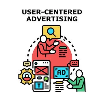 User centered advertising strategy developing content online Stock Illustration