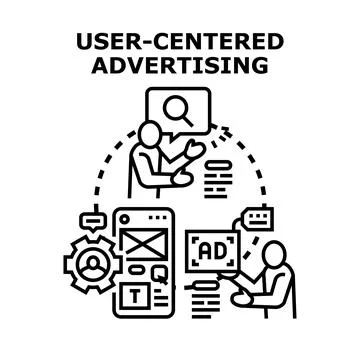 User centered advertising strategy developing content online Stock Illustration