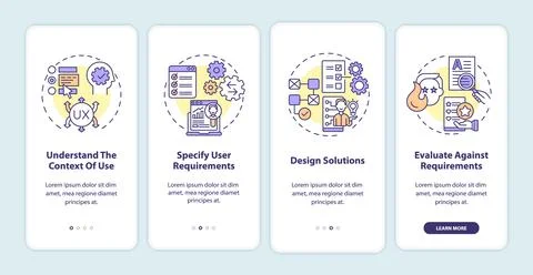 User-centered work process onboarding mobile app page screen Stock Illustration