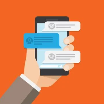 User chatting with chat bot in mobile application. Stock Illustration