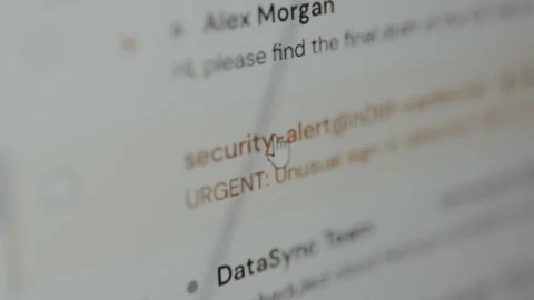 User click on an email as an Urgent message from security alert, phishing scam Stock Footage 333370680