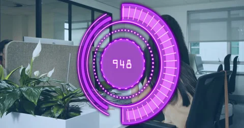 User clicking chart icon, pointing and typing while purple data orb cycling Stock Footage 315510174