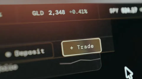 User clicks the option labeled Trade within a trading application interface Stock Footage 331145865