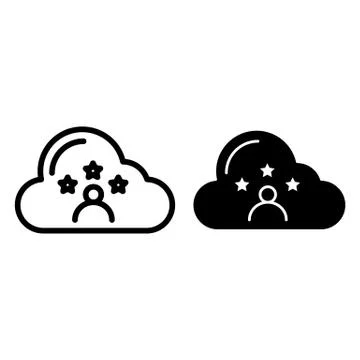 User in cloud line and glyph icon. Cloud with person and stars vector Illustrazione stock