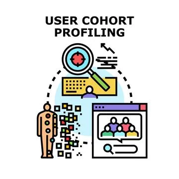 User cohort profiling analyzing customer behavior data Stock Illustration
