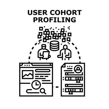 User cohort profiling analyzing customer behavior data Illustrazione stock
