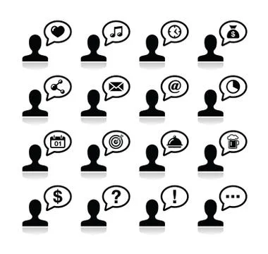 User communication, black icons set Stock Illustration
