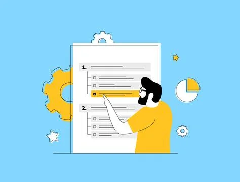 User completing online survey form with checklist, digital feedback form Stock Illustration