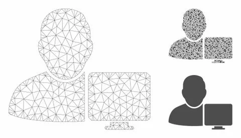 User Computer Vector Mesh Carcass Model and Triangle Mosaic Icon Stock Illustration