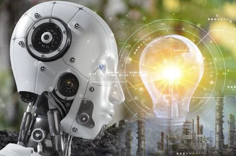 User concept using intelligent AI robot system. Conversation with artificia.. Stock Photos