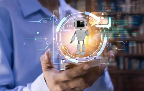 User concept using intelligent robot ai system. Chat with artificial intell.. Stock Photos