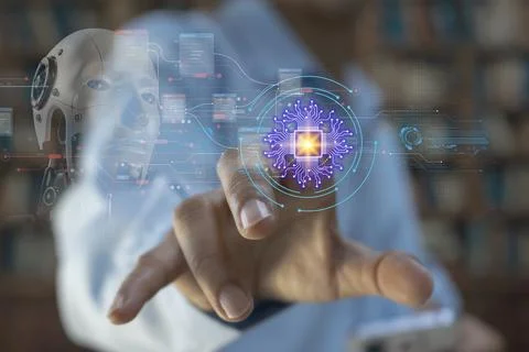 User concept using intelligent robot ai system. Chat with artificial intell.. Stock Photos