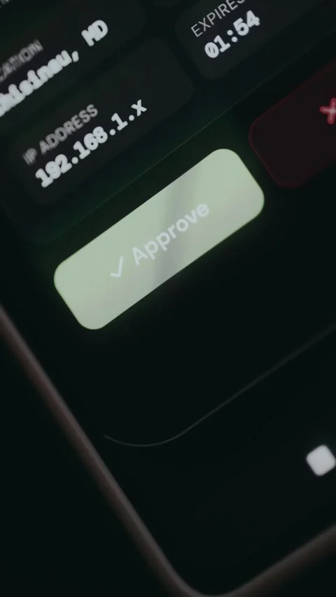 User confirms request by pressing Approve button on interface Stock Footage 334417724
