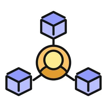 User connecting to distributed blockchain network nodes icon Stock Illustration