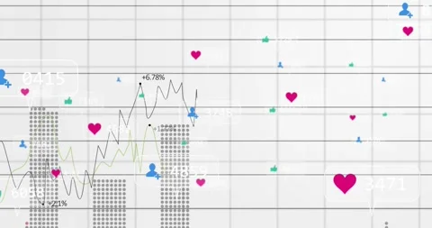 User-count appearing cluster forming user icons and hearts popping charts Vídeos de archivo 331333534