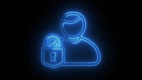 User data security and protection with neon blue padlock shield icon animation. Stock Footage 333184467