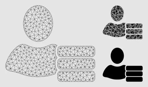 User Database Vector Mesh Carcass Model and Triangle Mosaic Icon 库存插图