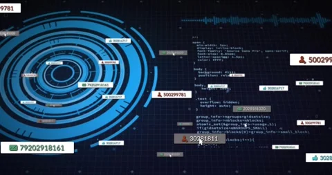 User email labels orbiting HUD causing cursor targeting icon revealing group Stock Footage 317407525