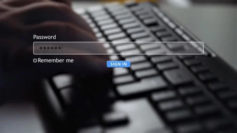 User enters password in website form box on computer keyboard Video stock 334022101