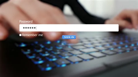 User enters password in website form on computer keyboard Video stock 334022125