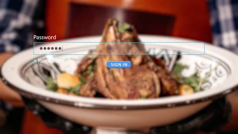 User enters password on website form with food in the background Stock Footage 334022349