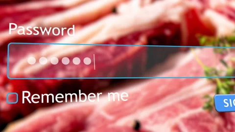 User enters password on website form with meat products in background Stock Footage 334022385
