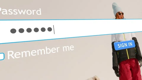 User enters password in website form with image of woman and dog Stock Footage 334023126