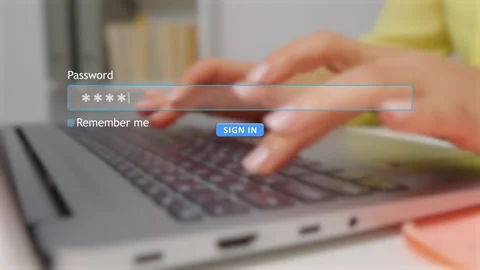 User enters password in website form while typing on computer Stock Footage 346709788