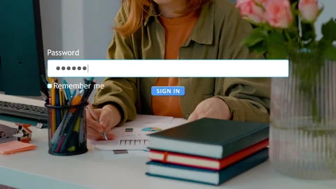 User enters password in website login form on computer Video stock 334022963